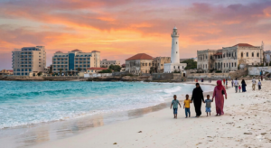 Lido Beach and Mogadishu coastline in Somalia